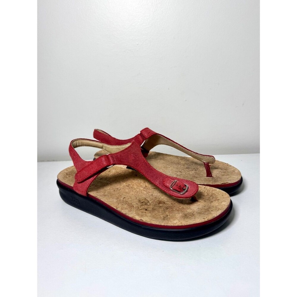 SAS Footwear Marina T-Strap Sandal - Red Leather | Size 9.5